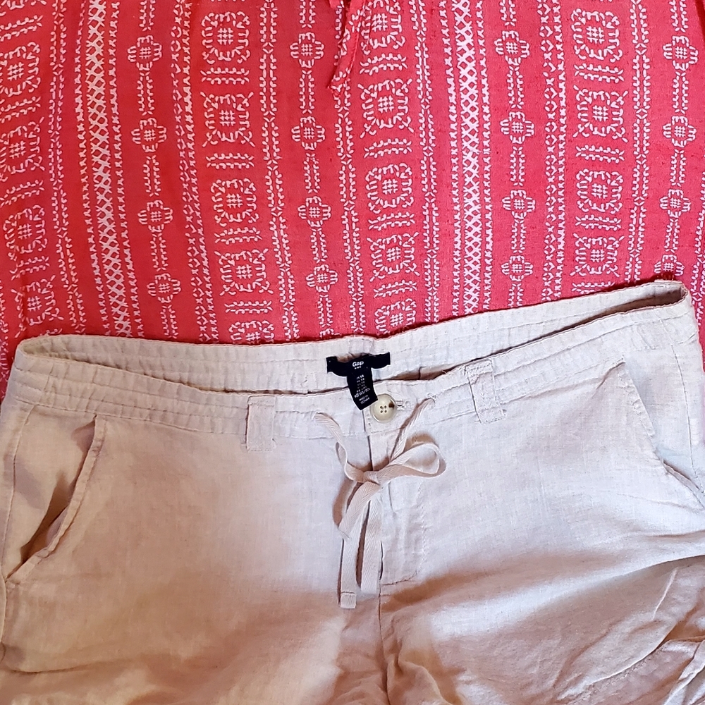 Womens GAP LINEN FLAX SHORTS 14 Bundle Red and Tan M-Large Top